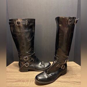 CHAPS Women’s Size 9B Camara Black Full Zip Knee High Riding Boots W/ 3 Straps